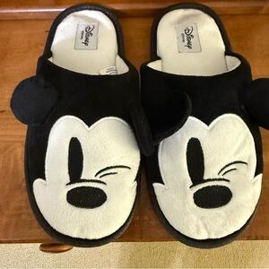 Disney micky mouse Black White Slippers woman’s 5-6 slides embroidery 3D ears